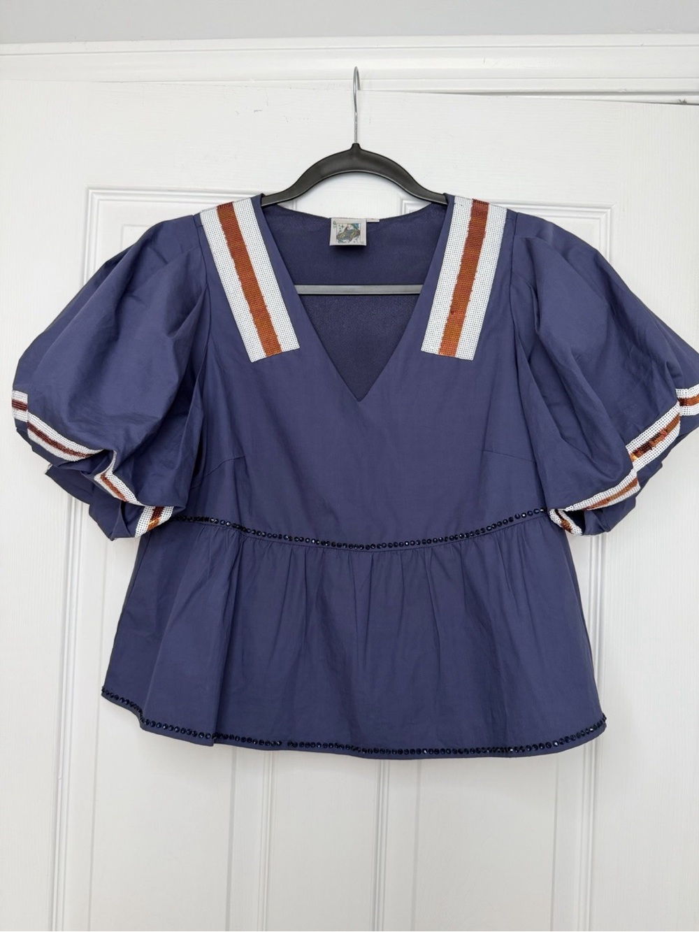 Queen of Sparkles Navy Blue Orange Sequin Crop Top Auburn